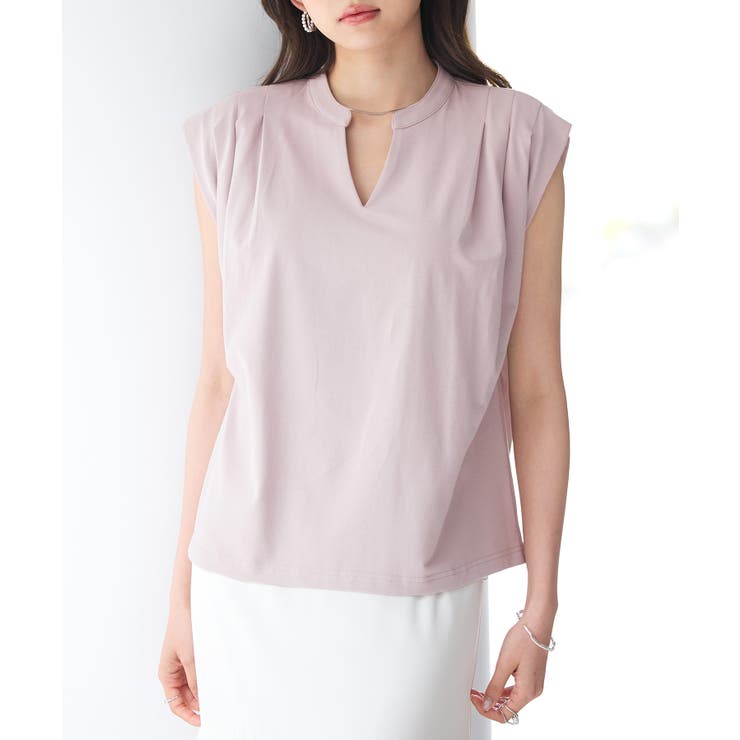 ピンク | スタンドキーネックタックカットソートップス | SAISON DE PAPILLON 