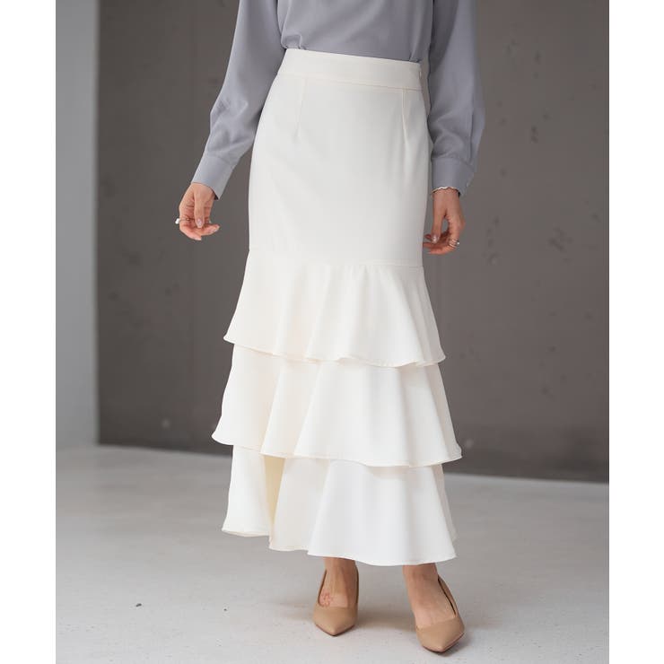 アイボリー | フリルティアードロング丈スカート | SAISON DE PAPILLON 