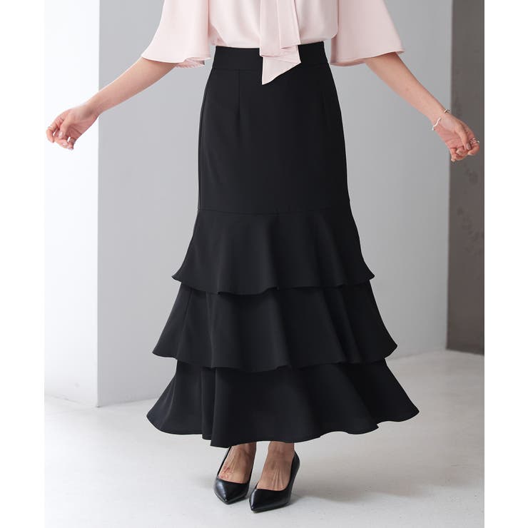 ブラック | フリルティアードロング丈スカート | SAISON DE PAPILLON 