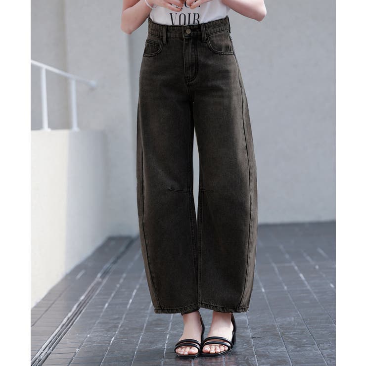 ブラック | ヴィンテージ加工バレルレッグデニム | SAISON DE PAPILLON 