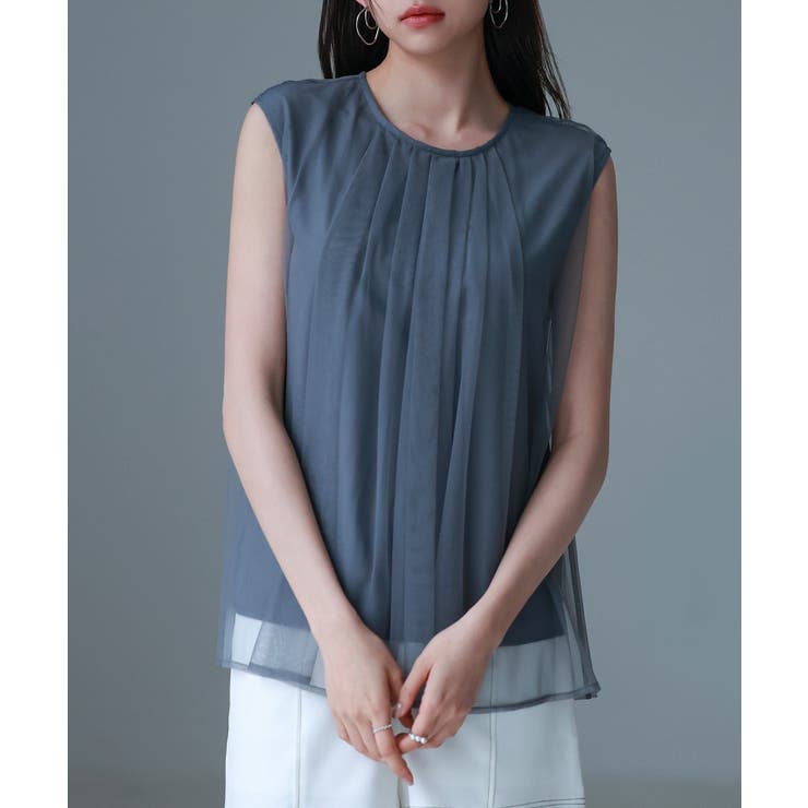 チャコール | チュール素材ノースリーブブラウス | SAISON DE PAPILLON 