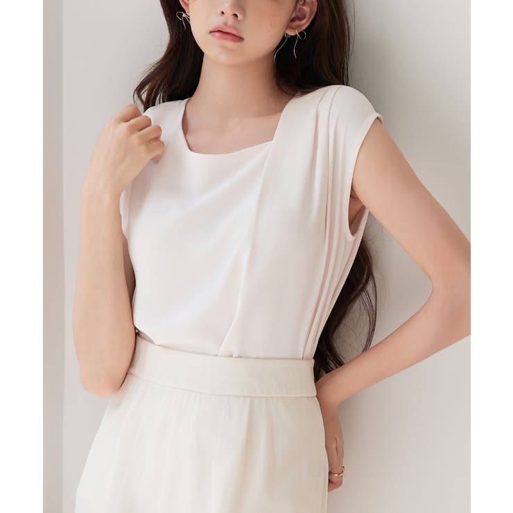 ピンクベージュ | アシンメトリフレンチスリーブブラウス | SAISON DE PAPILLON 