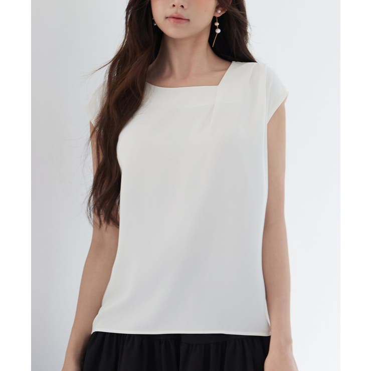 ホワイト | アシンメトリフレンチスリーブブラウス | SAISON DE PAPILLON 