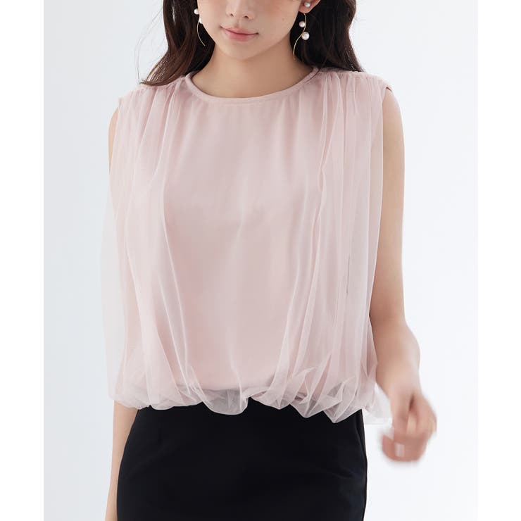 ピンク | ふんわりチュールノースリーブブラウス | SAISON DE PAPILLON 