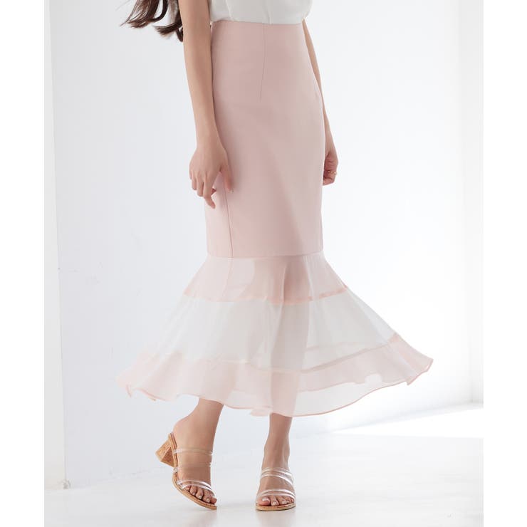 ピンク | 配色裾ハイウエストバックゴムスカート | SAISON DE PAPILLON 