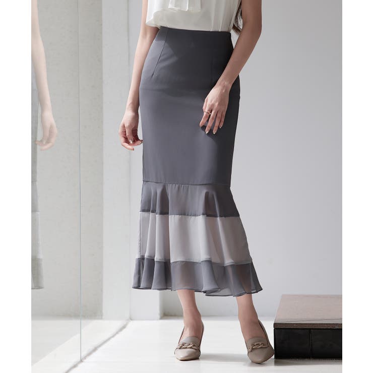チャコール | 配色裾ハイウエストバックゴムスカート | SAISON DE PAPILLON 