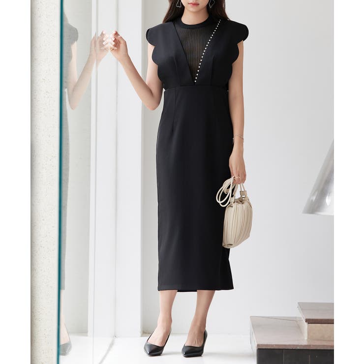 ブラック | パール付きスカラップジャンパースカート | SAISON DE PAPILLON 