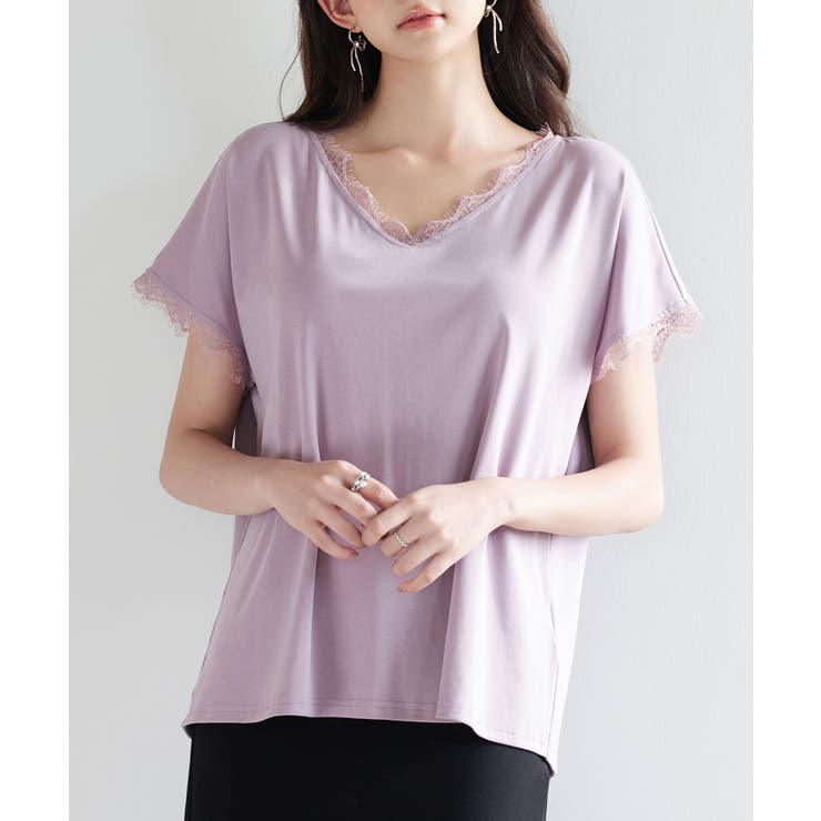 パープル | ゆったりドルマンスリーブTシャツ | SAISON DE PAPILLON 