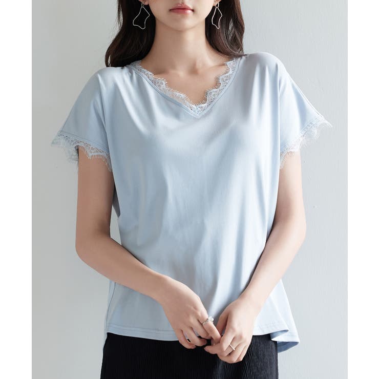 ブルー | ゆったりドルマンスリーブTシャツ | SAISON DE PAPILLON 