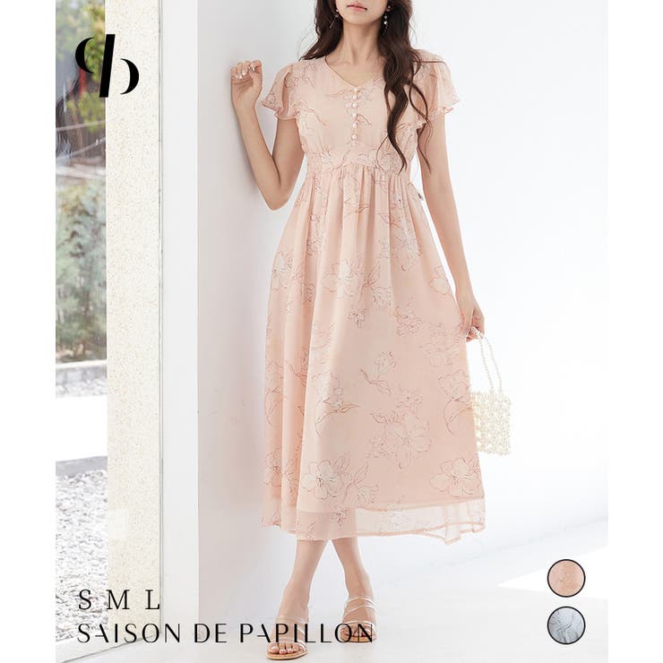 ふんわり花柄シフォンロングワンピース | SAISON DE PAPILLON  | 詳細画像1 