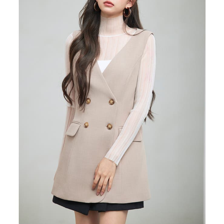 ノーカラーダブルブレストベスト | SAISON DE PAPILLON  | 詳細画像12 