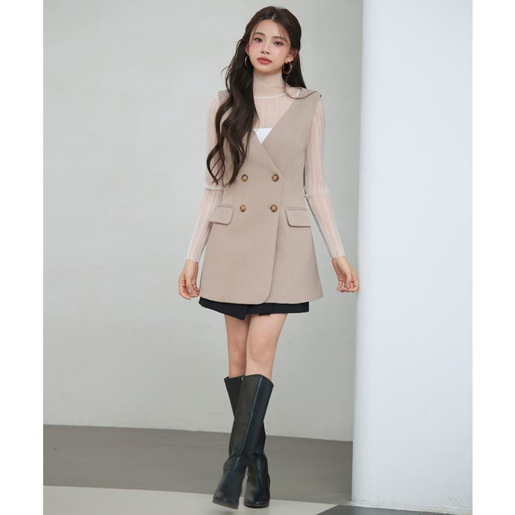 ノーカラーダブルブレストベスト | SAISON DE PAPILLON  | 詳細画像15 