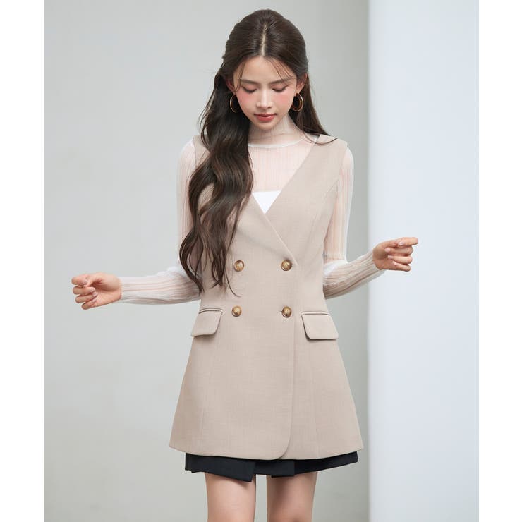 ノーカラーダブルブレストベスト | SAISON DE PAPILLON  | 詳細画像16 