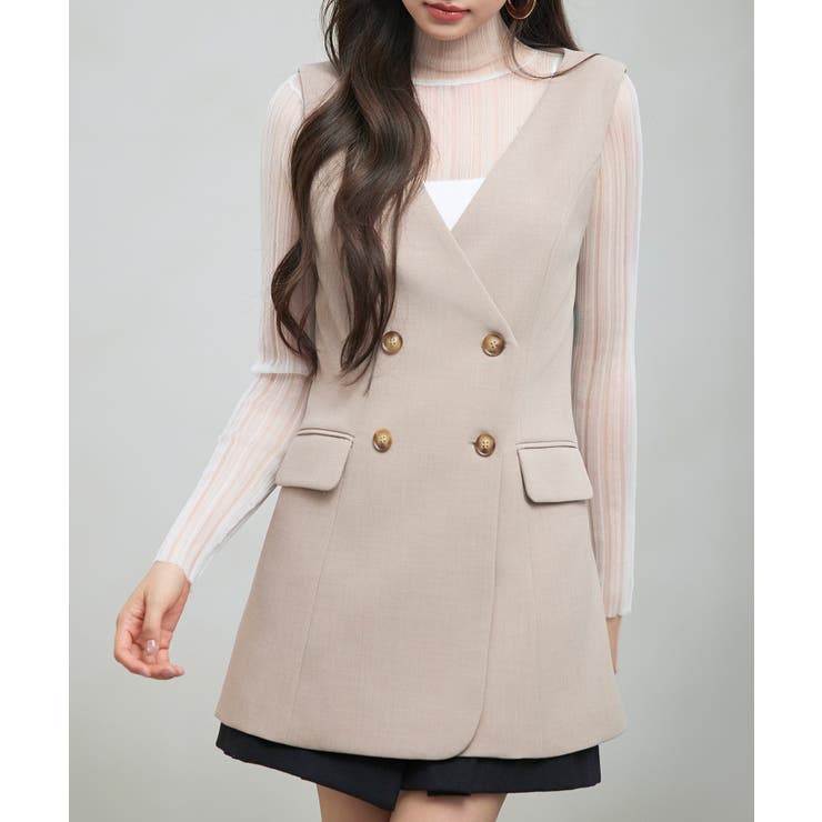 ノーカラーダブルブレストベスト | SAISON DE PAPILLON  | 詳細画像17 