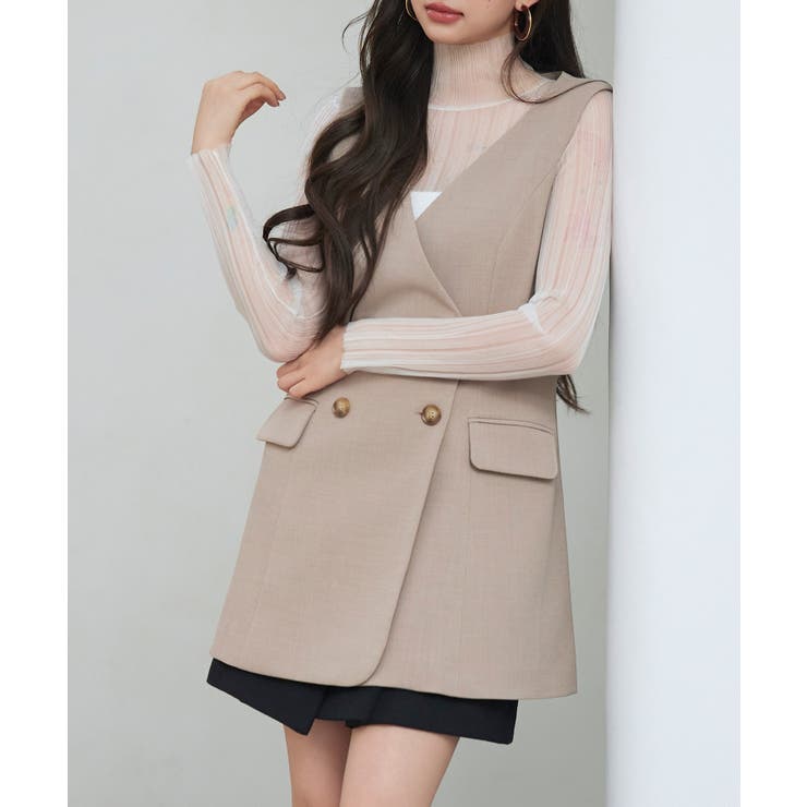 ノーカラーダブルブレストベスト | SAISON DE PAPILLON  | 詳細画像19 