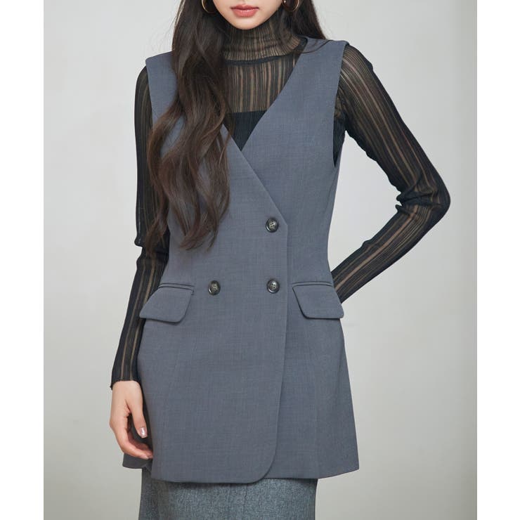 チャコール | ノーカラーダブルブレストベスト | SAISON DE PAPILLON 