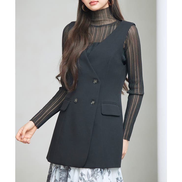 ブラック | ノーカラーダブルブレストベスト | SAISON DE PAPILLON 