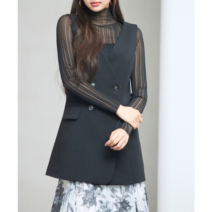 ノーカラーダブルブレストベスト | SAISON DE PAPILLON  | 詳細画像28 