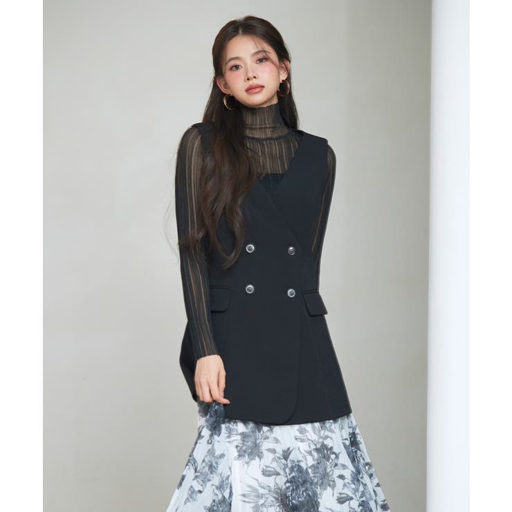 ノーカラーダブルブレストベスト | SAISON DE PAPILLON  | 詳細画像23 