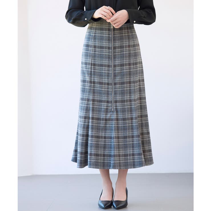 チャコール | チェックのハイウエストロングスカート | SAISON DE PAPILLON 