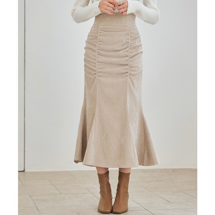 ベージュ | シャーリングハイウエストマーメイドスカート | SAISON DE PAPILLON 