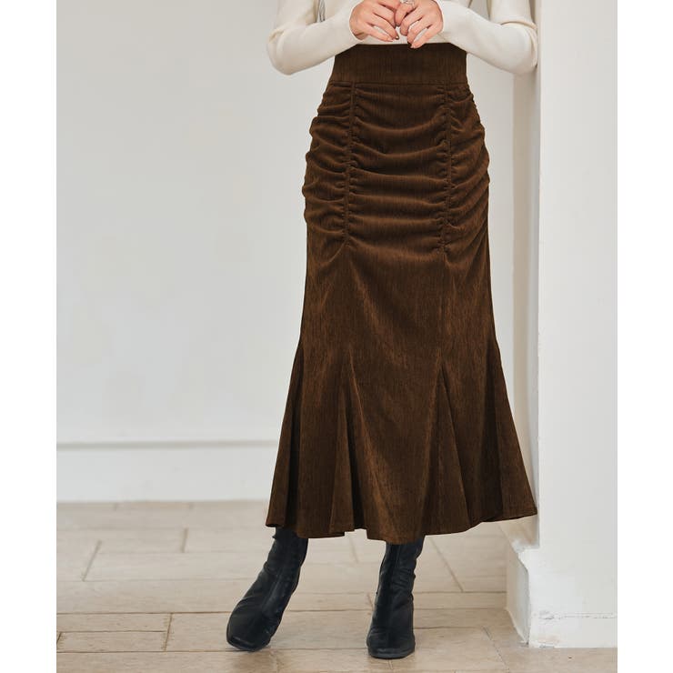 ブラウン | シャーリングハイウエストマーメイドスカート | SAISON DE PAPILLON 