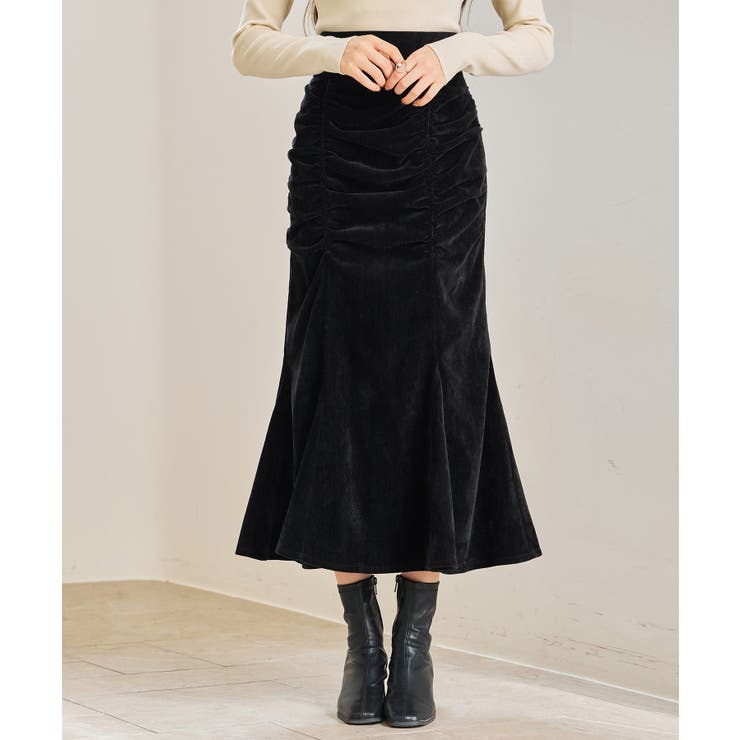 ブラック | シャーリングハイウエストマーメイドスカート | SAISON DE PAPILLON 