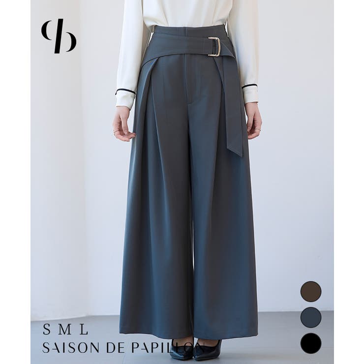 太めの飾りベルトワイドスラックスパンツ | SAISON DE PAPILLON  | 詳細画像1 