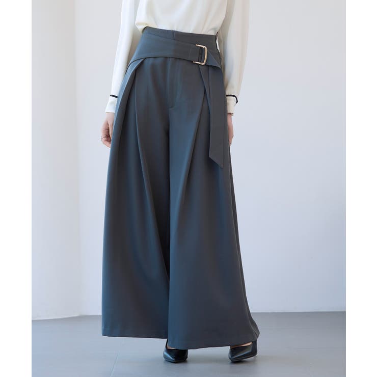 チャコール | 太めの飾りベルトワイドスラックスパンツ | SAISON DE PAPILLON 