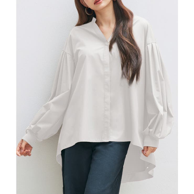 ホワイト | ギャザーチュールドッキングブラウス | SAISON DE PAPILLON 