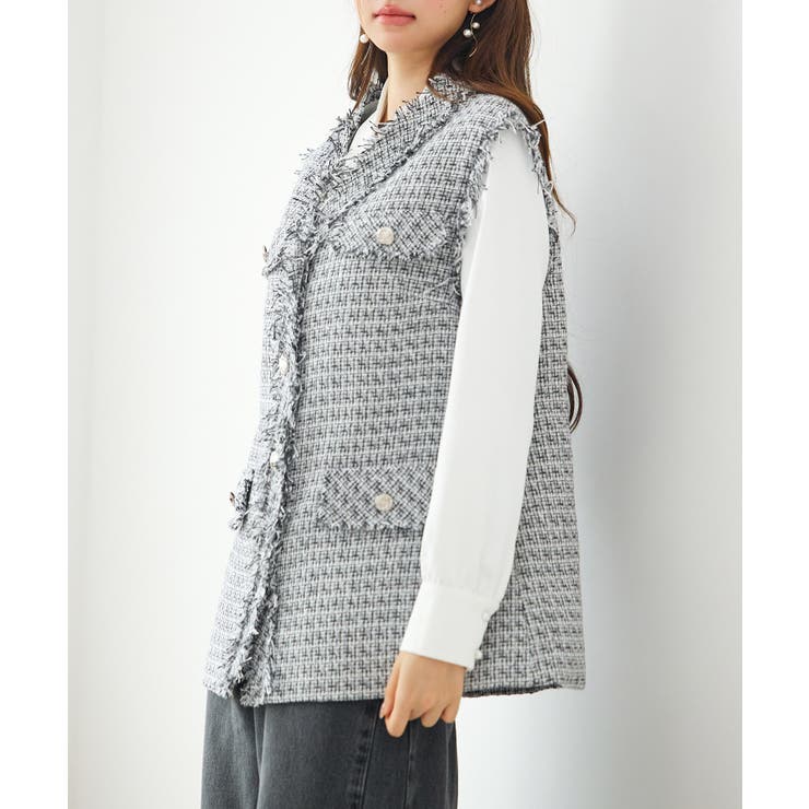 ツイードフリンジロングベスト | SAISON DE PAPILLON  | 詳細画像4 