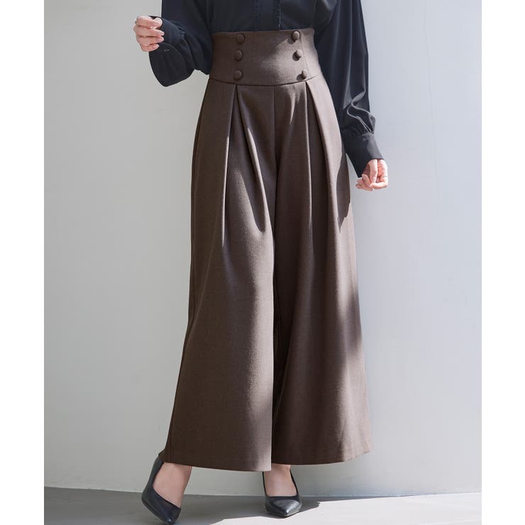 ダークブラウン | ハイウエストのセーラーワイドパンツ | SAISON DE PAPILLON 