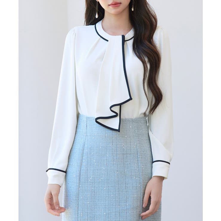 首元2wayボウタイ配色ブラウス | SAISON DE PAPILLON  | 詳細画像11 