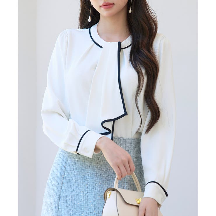 首元2wayボウタイ配色ブラウス | SAISON DE PAPILLON  | 詳細画像12 