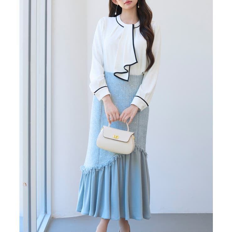 首元2wayボウタイ配色ブラウス | SAISON DE PAPILLON  | 詳細画像14 