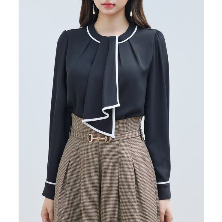 ブラック | 首元2wayボウタイ配色ブラウス | SAISON DE PAPILLON 