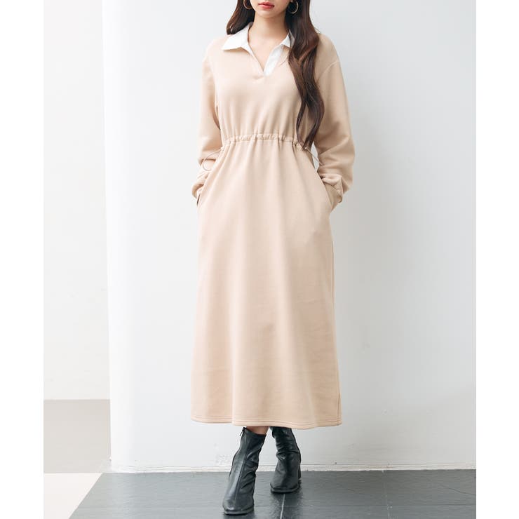 ベージュ | ドッキングプルオーバーロングワンピース | SAISON DE PAPILLON 