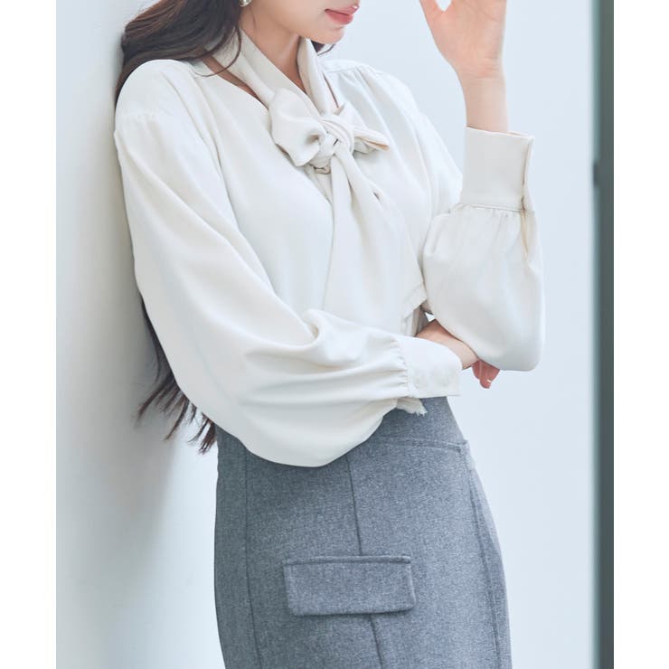 取り外し可能なボウタイリボンフリンジブラウス | SAISON DE PAPILLON  | 詳細画像12 