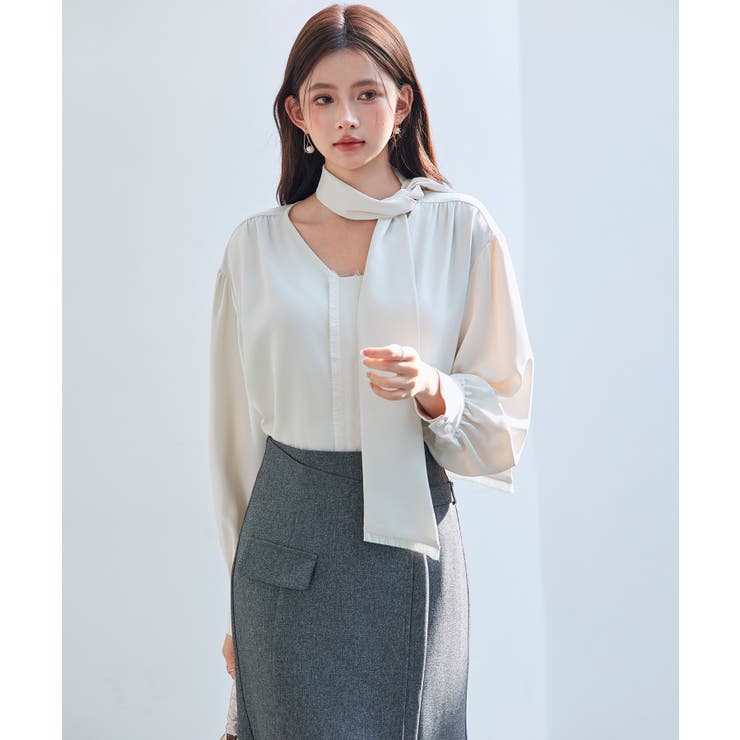 取り外し可能なボウタイリボンフリンジブラウス | SAISON DE PAPILLON  | 詳細画像6 