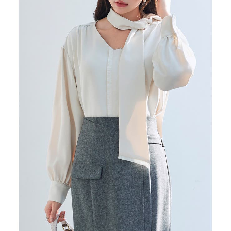 取り外し可能なボウタイリボンフリンジブラウス | SAISON DE PAPILLON  | 詳細画像7 