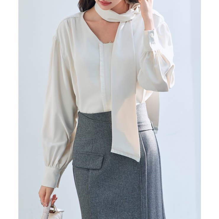 取り外し可能なボウタイリボンフリンジブラウス | SAISON DE PAPILLON  | 詳細画像9 