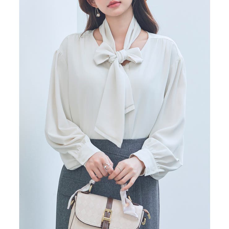 取り外し可能なボウタイリボンフリンジブラウス | SAISON DE PAPILLON  | 詳細画像10 