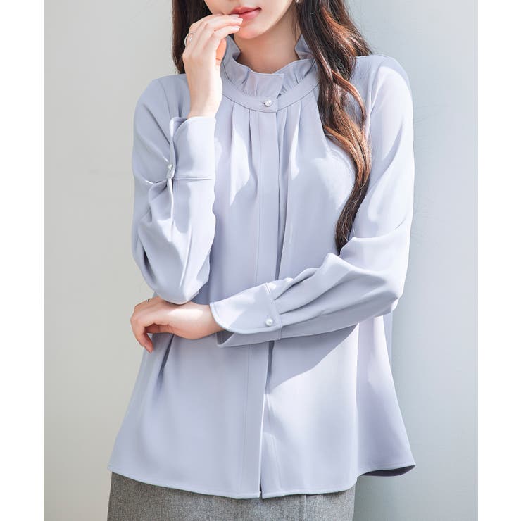 ブルーグレー | ギャザーたっぷりのフェミニンなバルカンブラウス | SAISON DE PAPILLON 