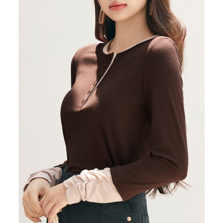 レイヤードドッキングヘンリーネックカットソー | SAISON DE PAPILLON  | 詳細画像4 