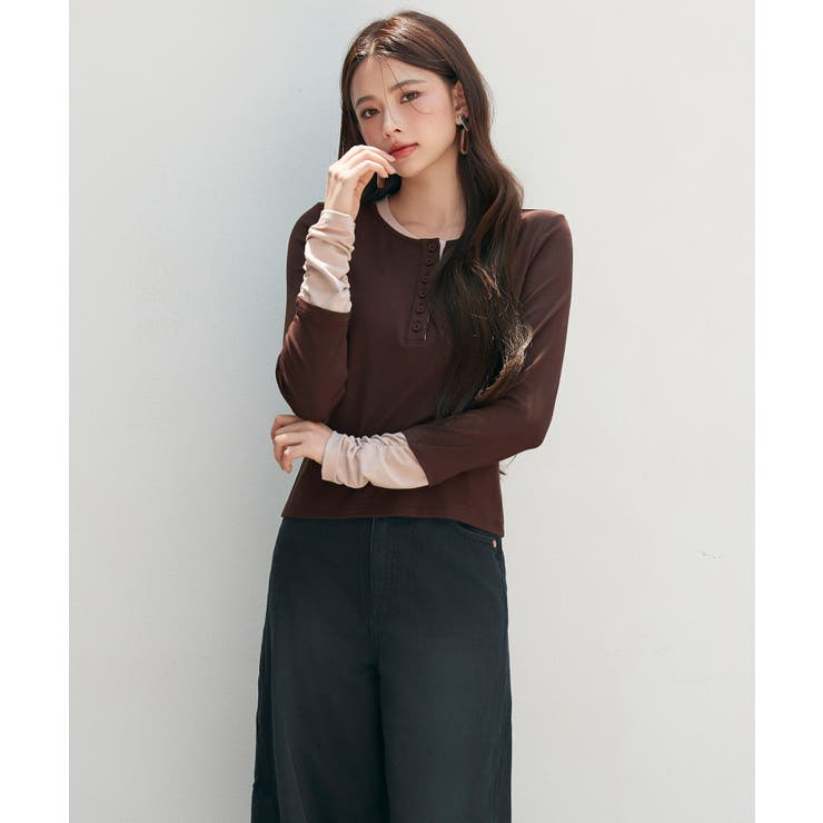 レイヤードドッキングヘンリーネックカットソー | SAISON DE PAPILLON  | 詳細画像7 