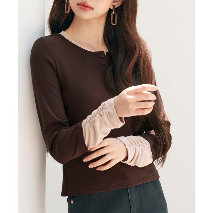 レイヤードドッキングヘンリーネックカットソー | SAISON DE PAPILLON  | 詳細画像8 