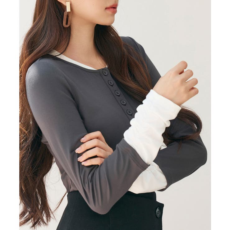 レイヤードドッキングヘンリーネックカットソー | SAISON DE PAPILLON  | 詳細画像27 