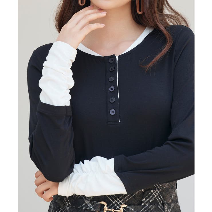 レイヤードドッキングヘンリーネックカットソー | SAISON DE PAPILLON  | 詳細画像24 