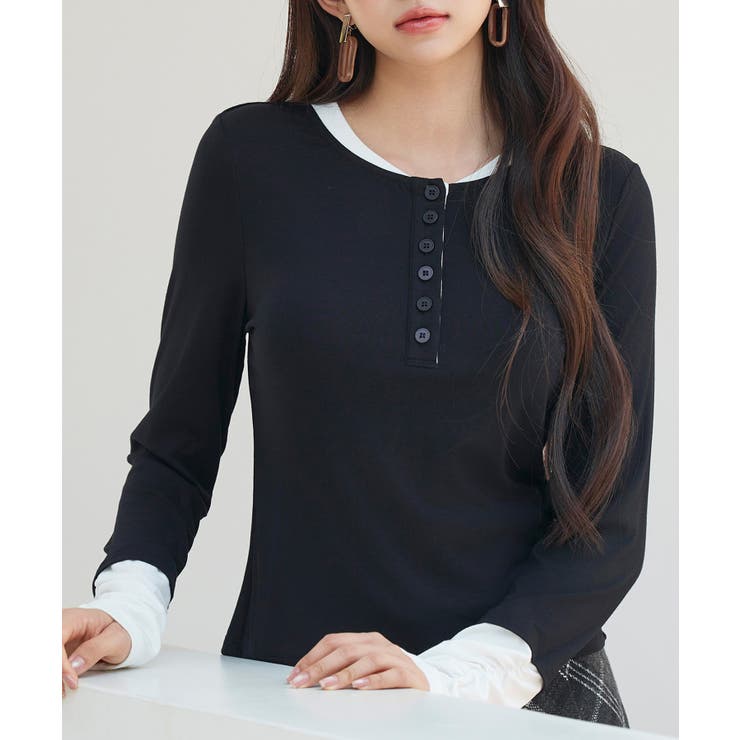 レイヤードドッキングヘンリーネックカットソー | SAISON DE PAPILLON  | 詳細画像17 