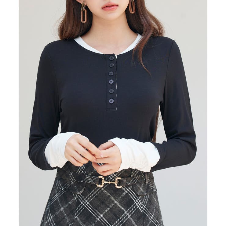 レイヤードドッキングヘンリーネックカットソー | SAISON DE PAPILLON  | 詳細画像18 